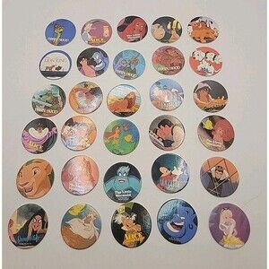 Vintage Disney Pogs Lot of 30– Lion King, Aladdin, Little Mermaid + More